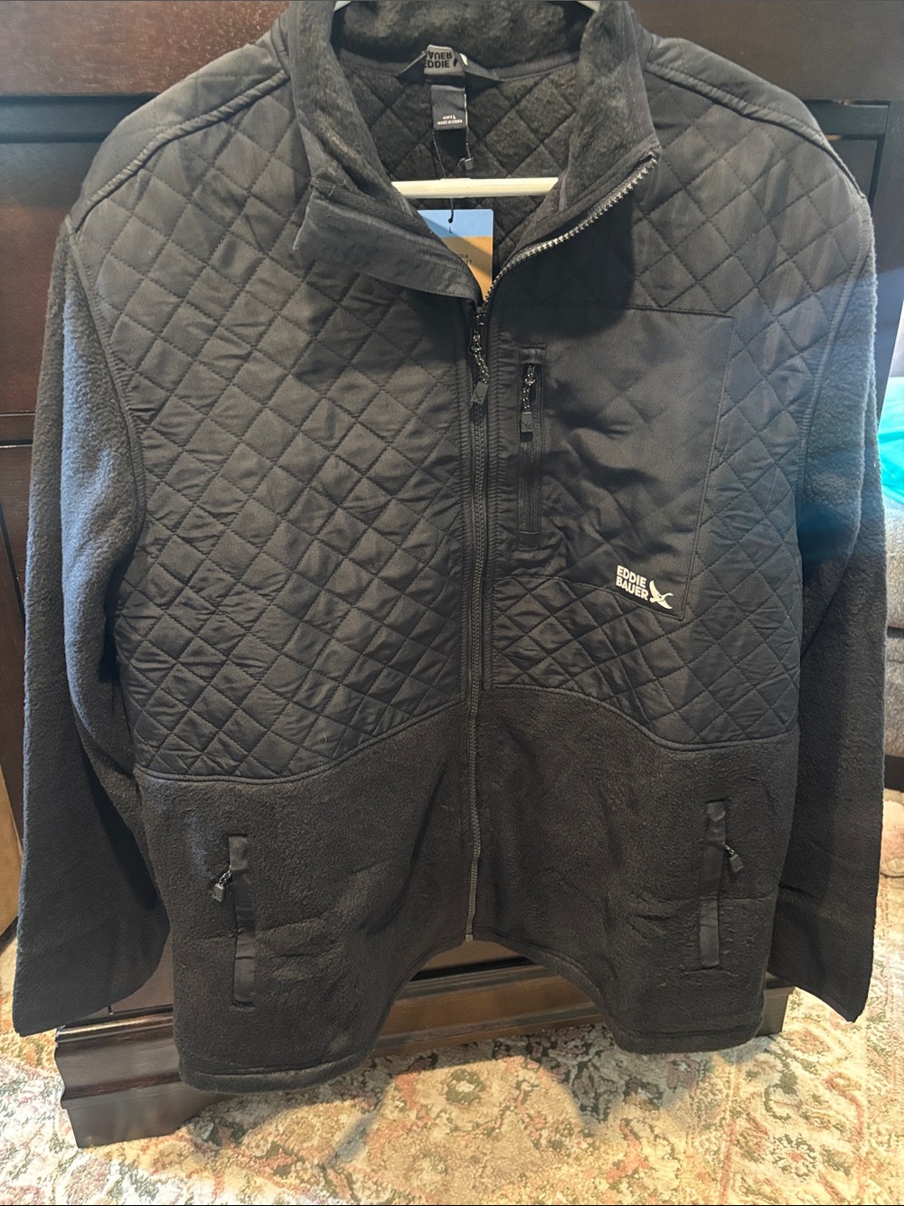 Eddie Bauer Black Quilted & Fleece Full-Zip Jacket